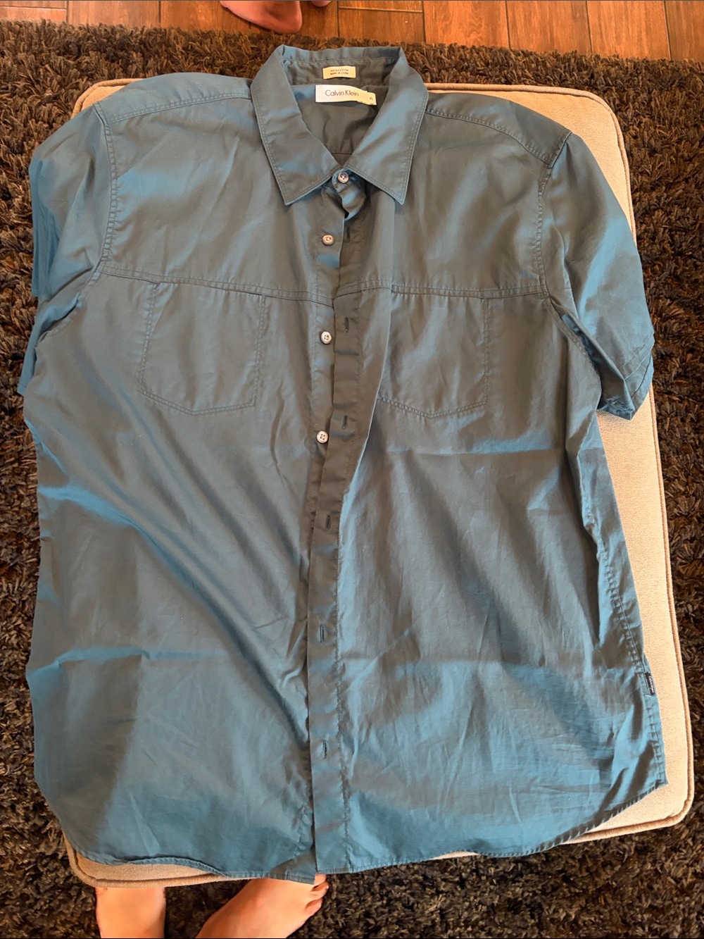 Calvin Klein Men’s Short-Sleeve Button-Down Shirt — Teal